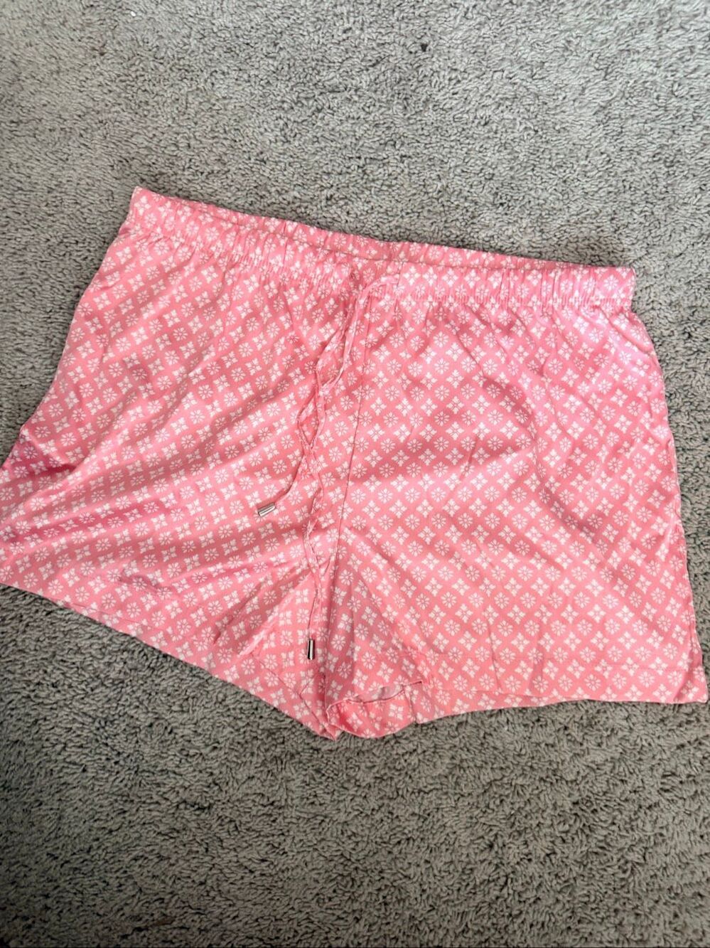 Tahari Womens Pink Geometric Print Pajama Sleep Shorts Drawstring Lounge XL